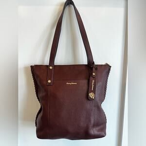 Tommy Bahama Lido Key Leather Tote - Rich Chestnut Brown Pebbled Leather